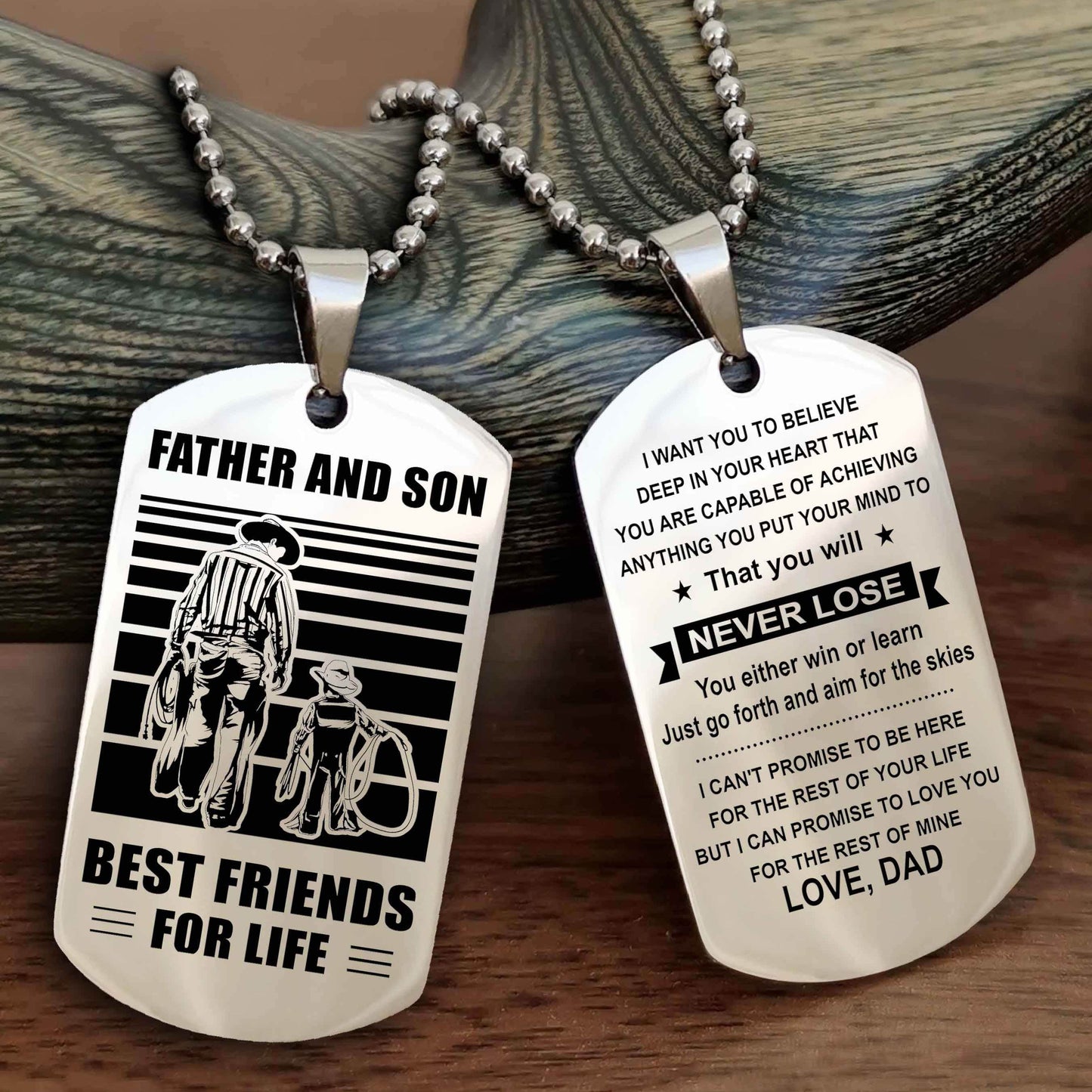Knight Templar Personalized Double Sided Dog Tag Silver To My Son I Love You - You Will Never Lose You Either Win Or Learn From Dad To Son