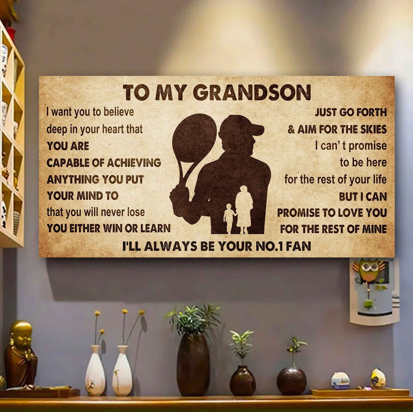 Personalized Sport Baseball Poster Canvas I'll Be Your No 1 Fan Grandma To Grandson - You Will Never Lose You Either Win Or Learn