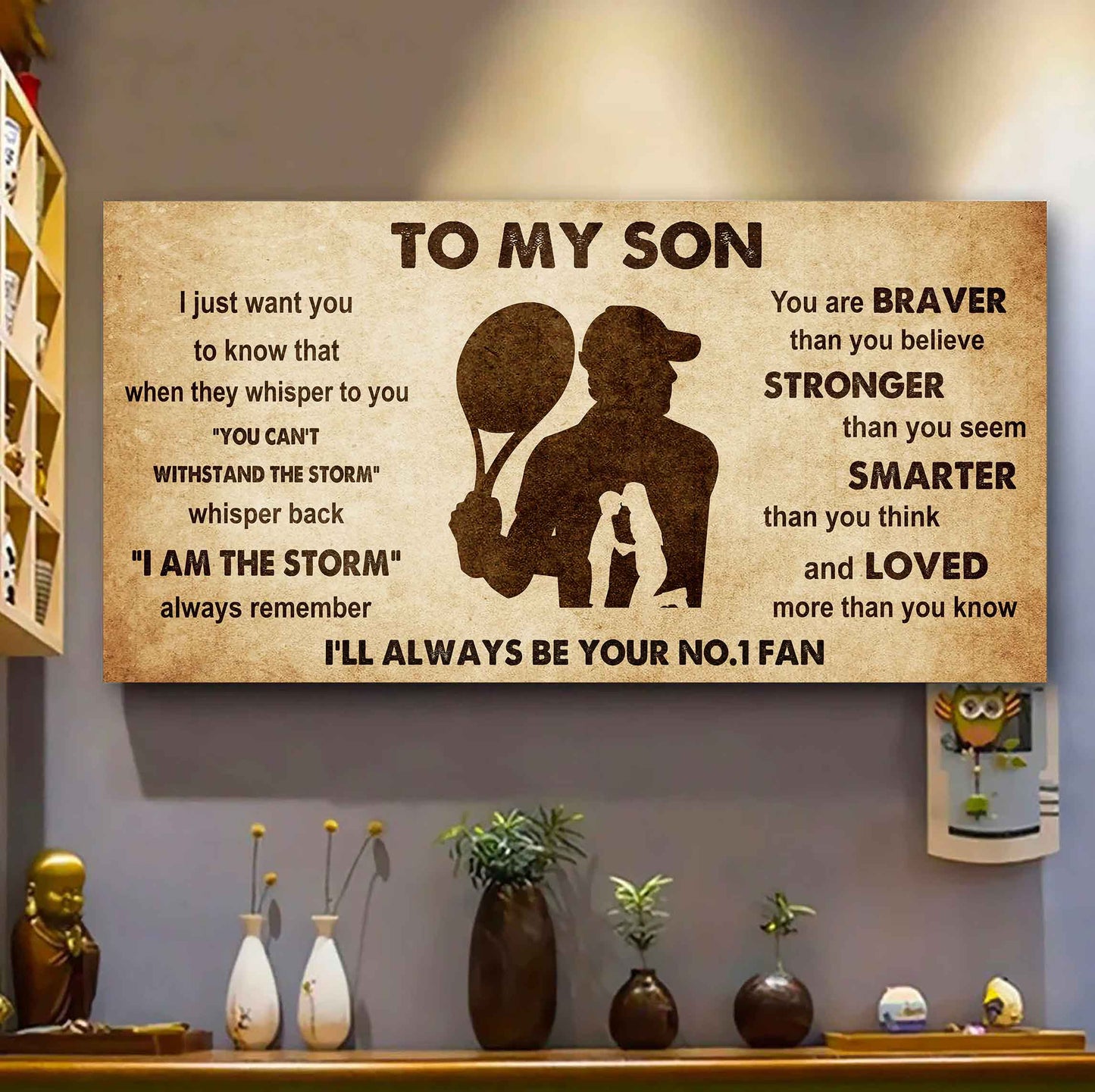 Personalized Sport Poster Canvas I'll Be Your No 1 Fan Mom To Son - Whisper Back I'm The Storm