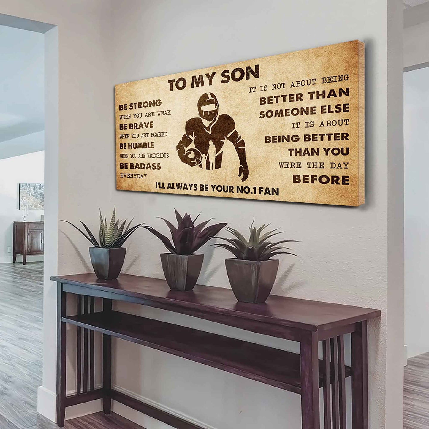 Personalized Sport Poster Canvas I'll Be Your No 1 Fan Mom To Son - Be Strong When You Are Weak Be Badass Everyday