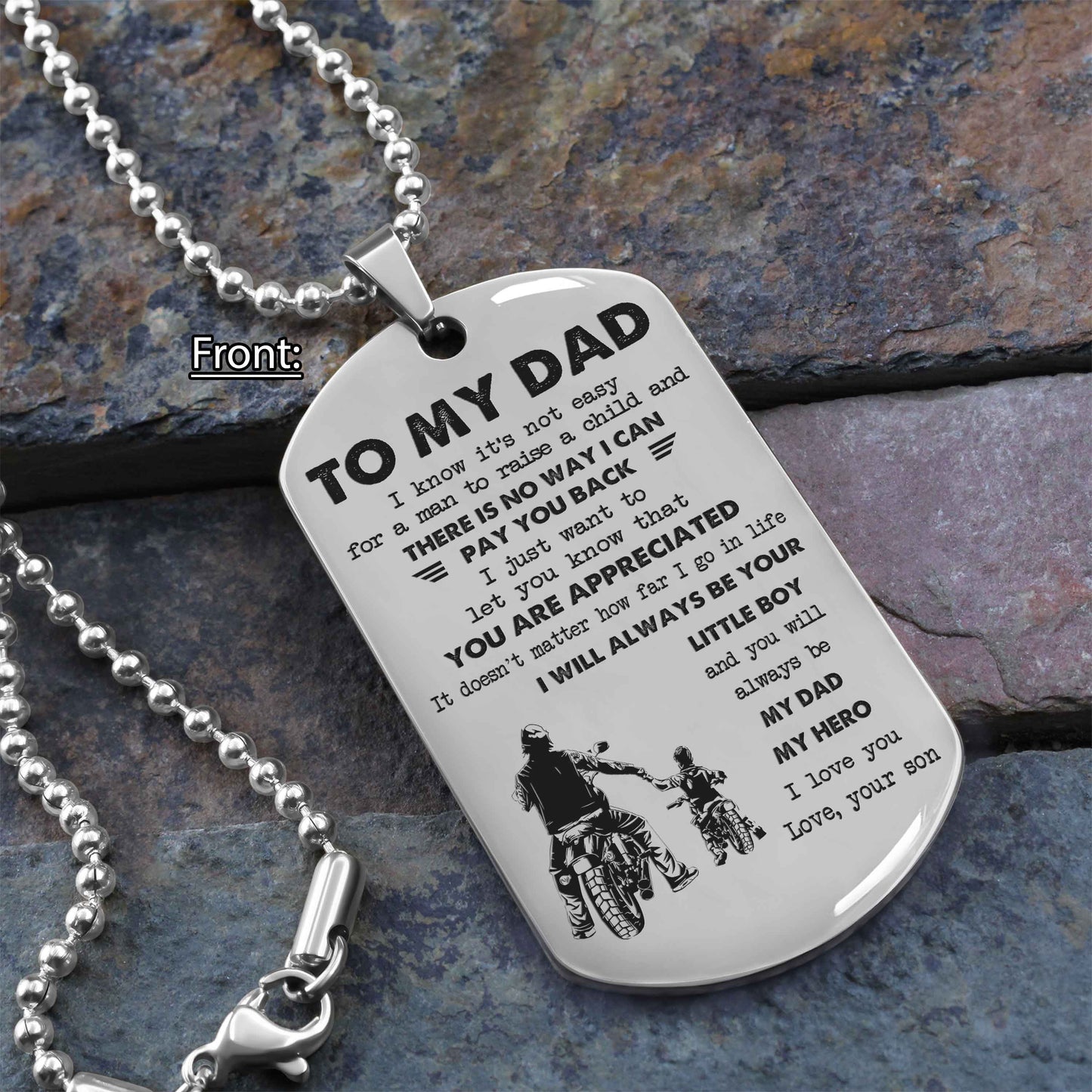 Personalized DRB One Side Dog Tag To My Dad I Know It's Not Easy - I Will Always Be Your Little Boy Gift From Son To Dad Father's Day Gift