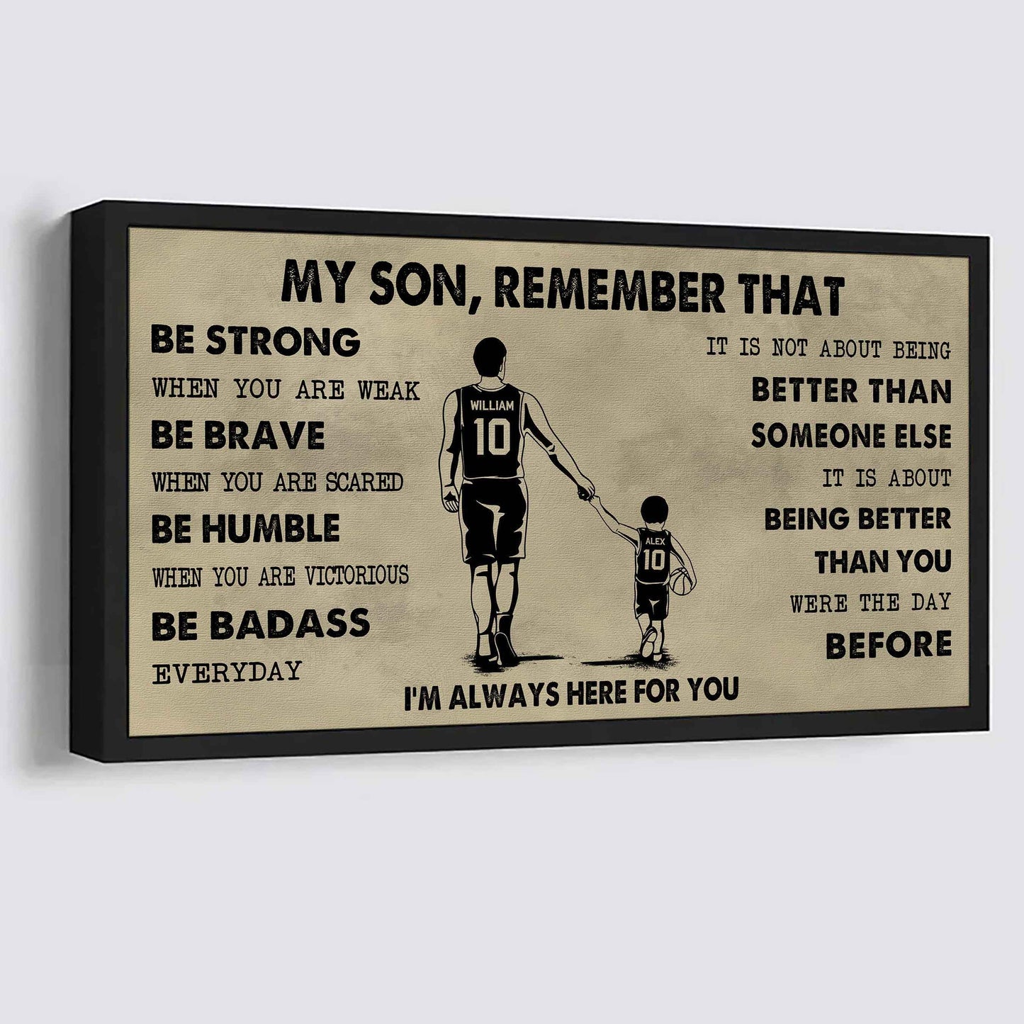 Personalized Sport Poster Canvas - My Son Remember That Be Strong When You Are Weak Be Badass Everyday