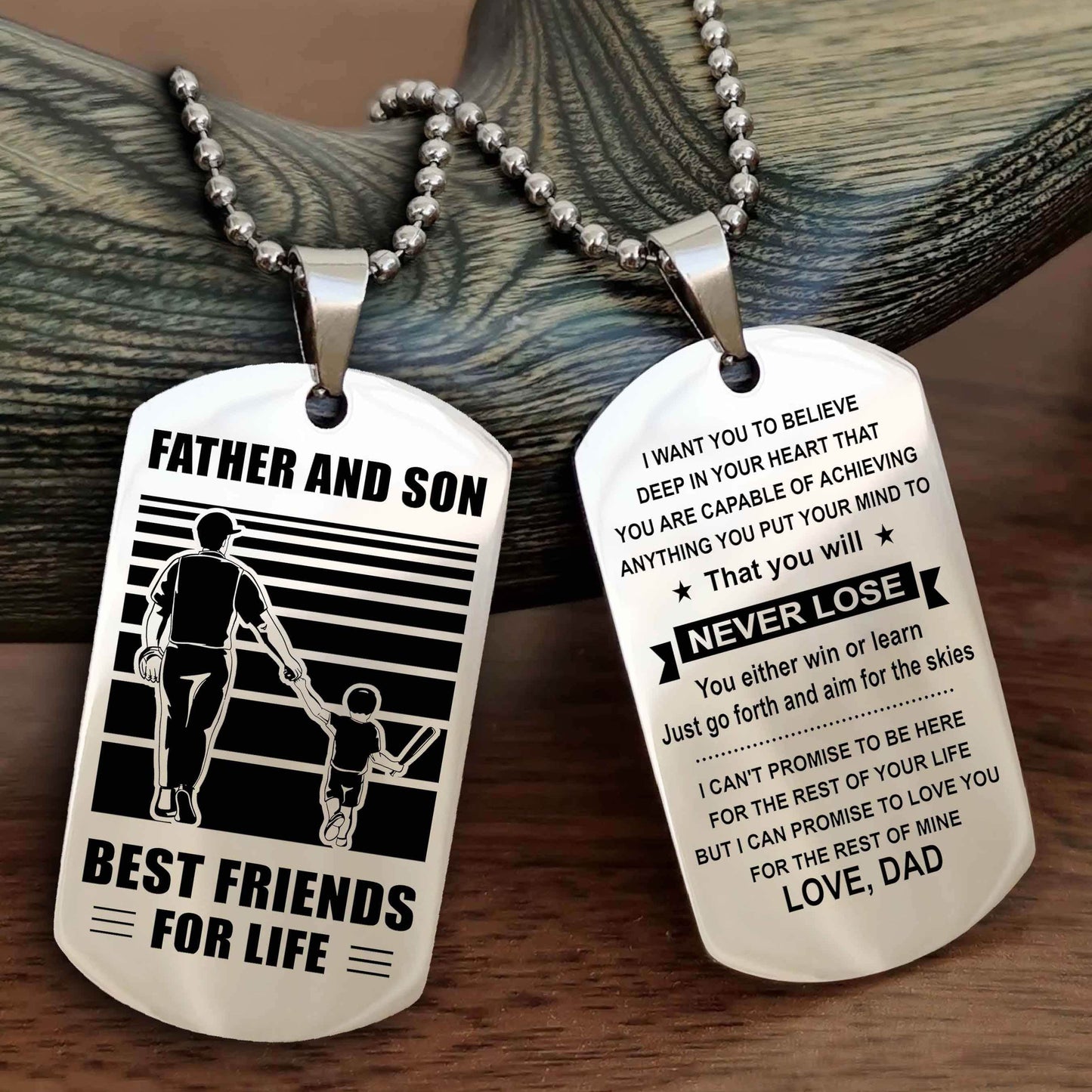 Knight Templar Personalized Double Sided Dog Tag Silver To My Son I Love You - You Will Never Lose You Either Win Or Learn From Dad To Son