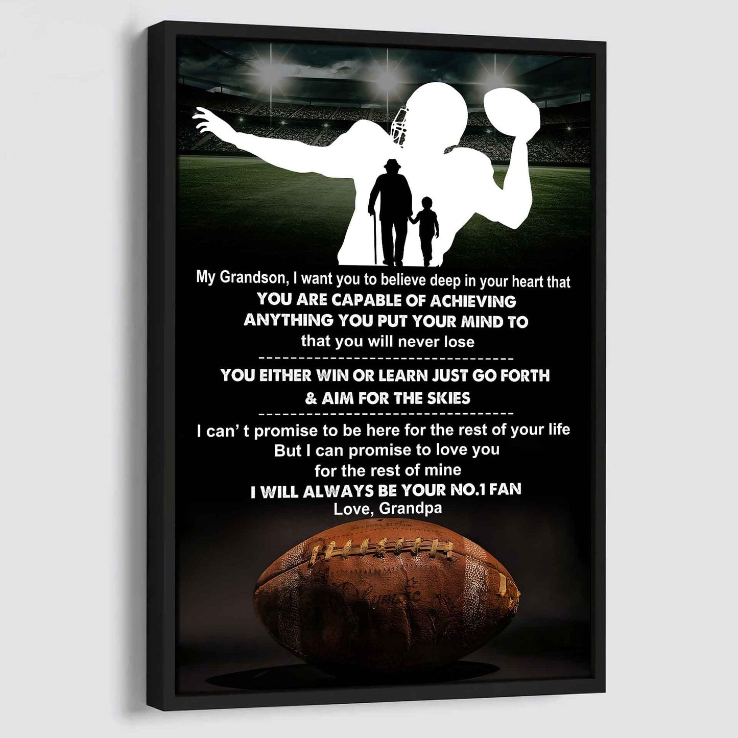 Baseball Poster Canvas Granpa To Grandson - That You Will Never Lose You Either Win Or Learn I Will Always Your No 1 Fan