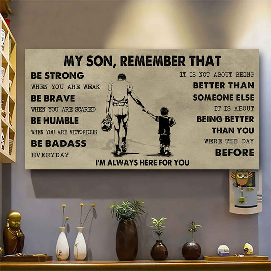 Personalized Sport Poster Canvas - My Son Remember That Be Strong When You Are Weak Be Badass Everyday
