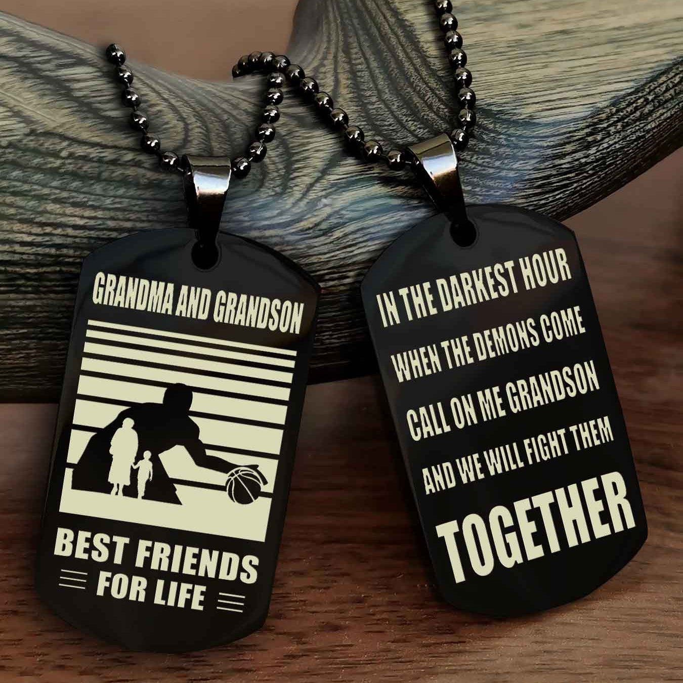 Sport Personalized Double Sided Dog Tag Grandpa And Grandson Best Friend For Life - Call On Me Grandson And We Will Fight Them Together