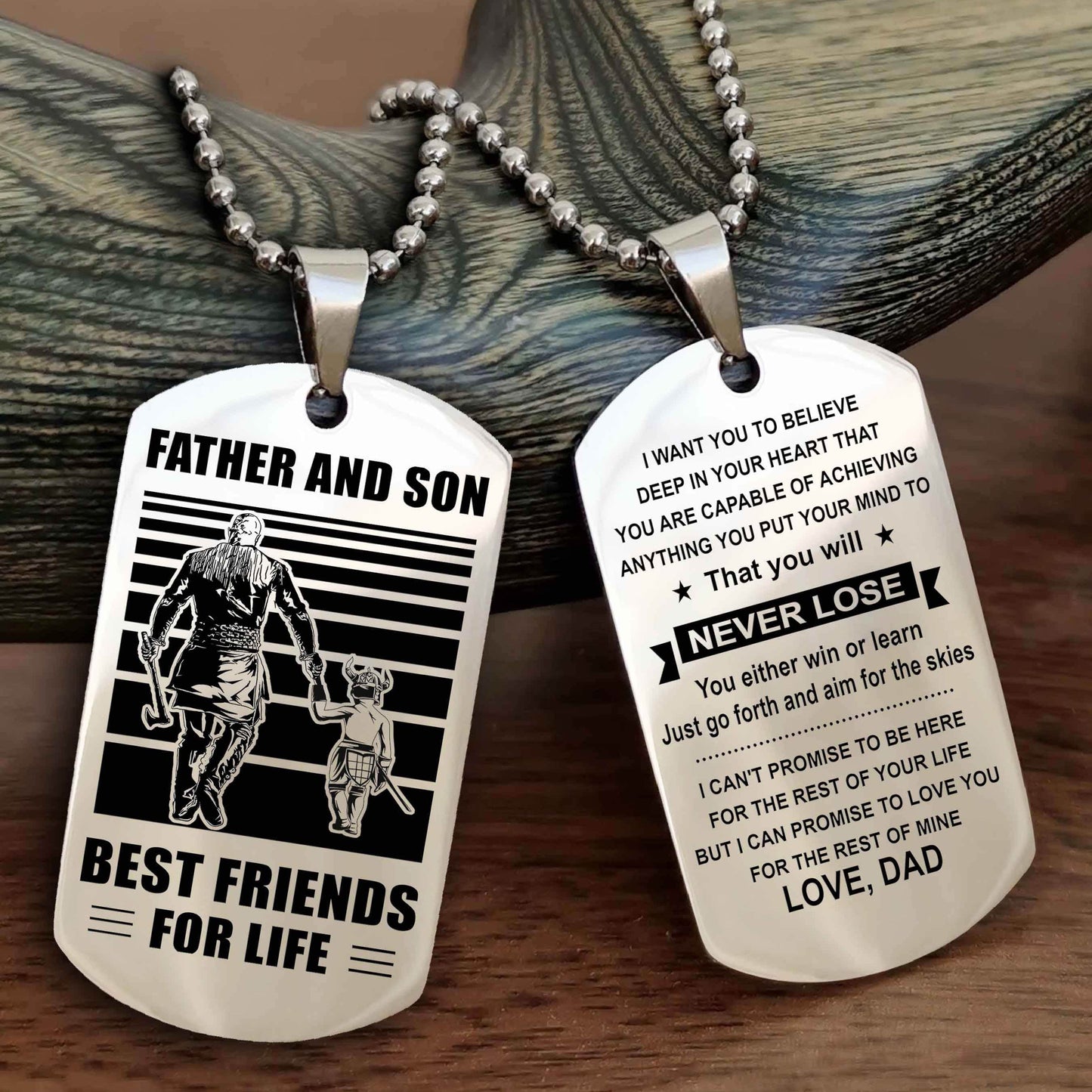 Knight Templar Personalized Double Sided Dog Tag Silver To My Son I Love You - You Will Never Lose You Either Win Or Learn From Dad To Son