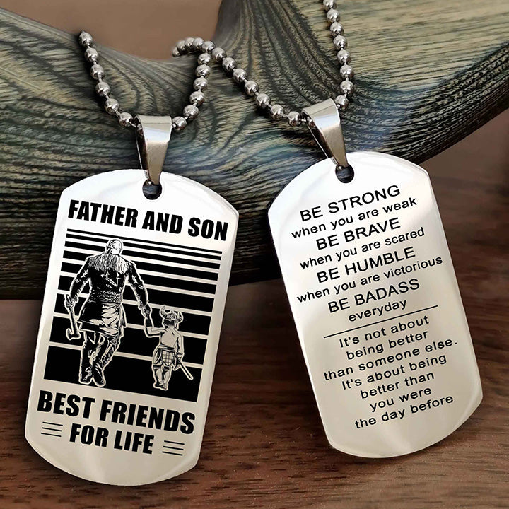 Knight Templar Personalized Double Sided Dog Tag Silver To My Son I Love You - Be Strong When You Are Weak Gift From Dad To Son
