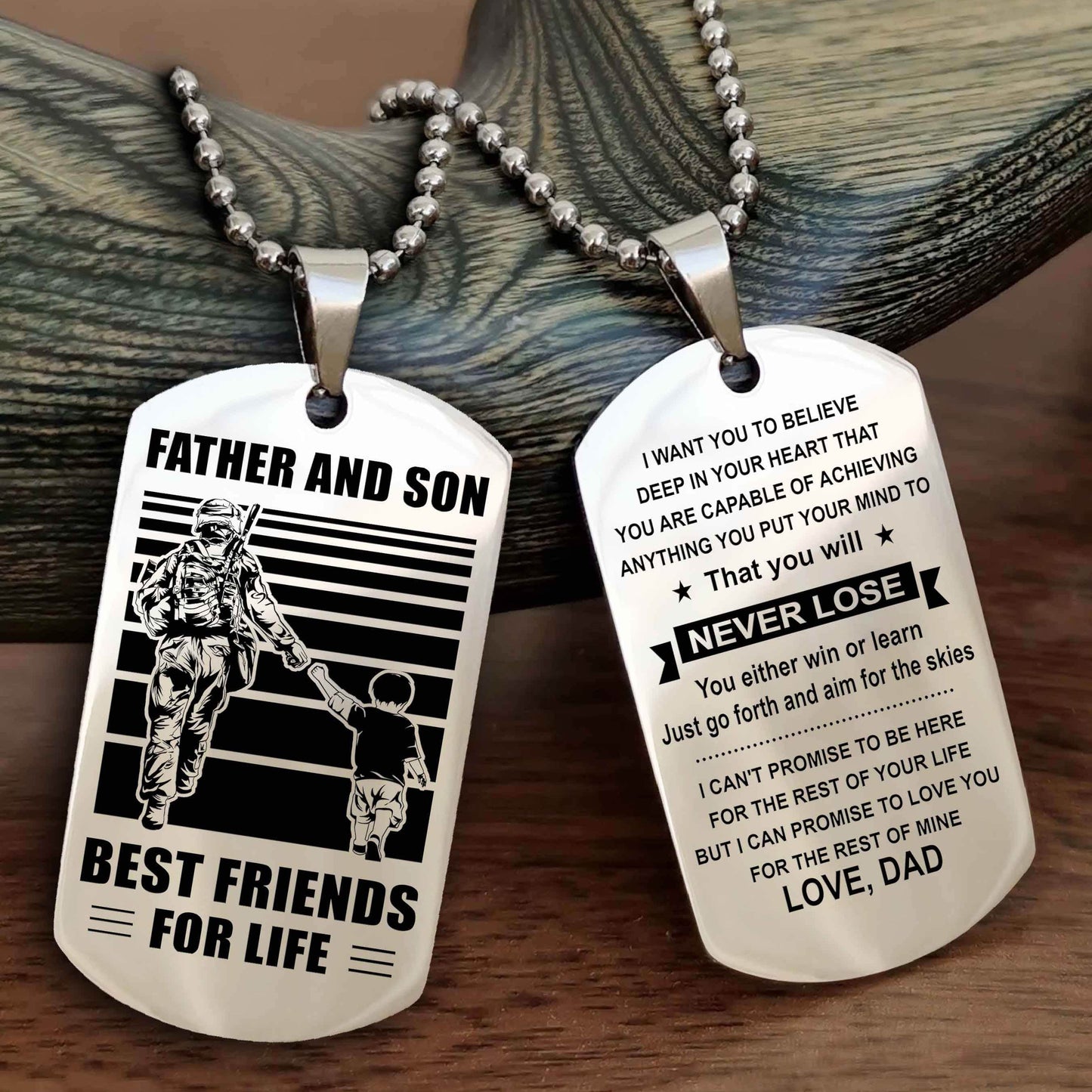 Knight Templar Personalized Double Sided Dog Tag Silver To My Son I Love You - You Will Never Lose You Either Win Or Learn From Dad To Son