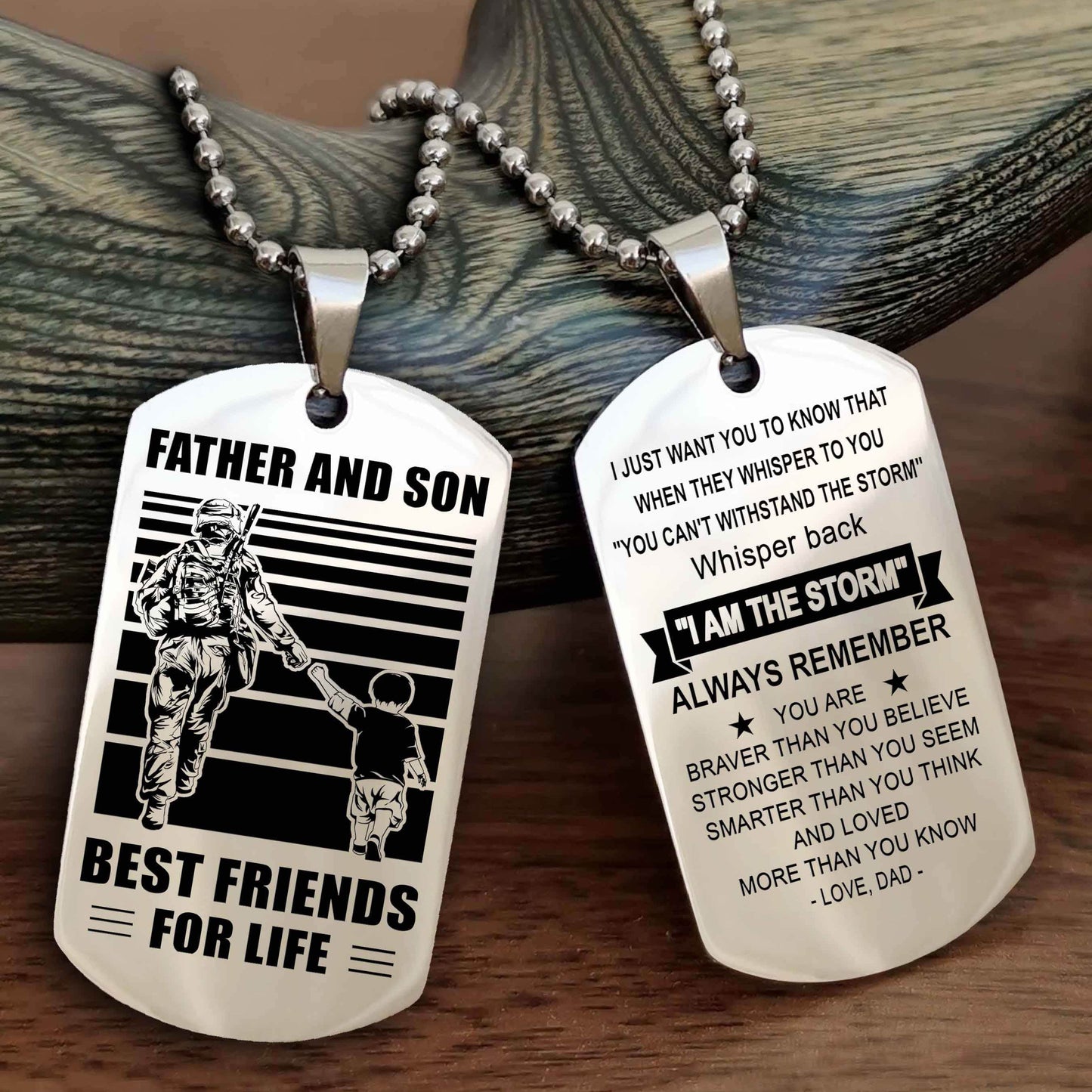 Knight Templar Personalized Double Sided Dog Tag Silver To My Son I Love You - Whisper Back I'm The Storm