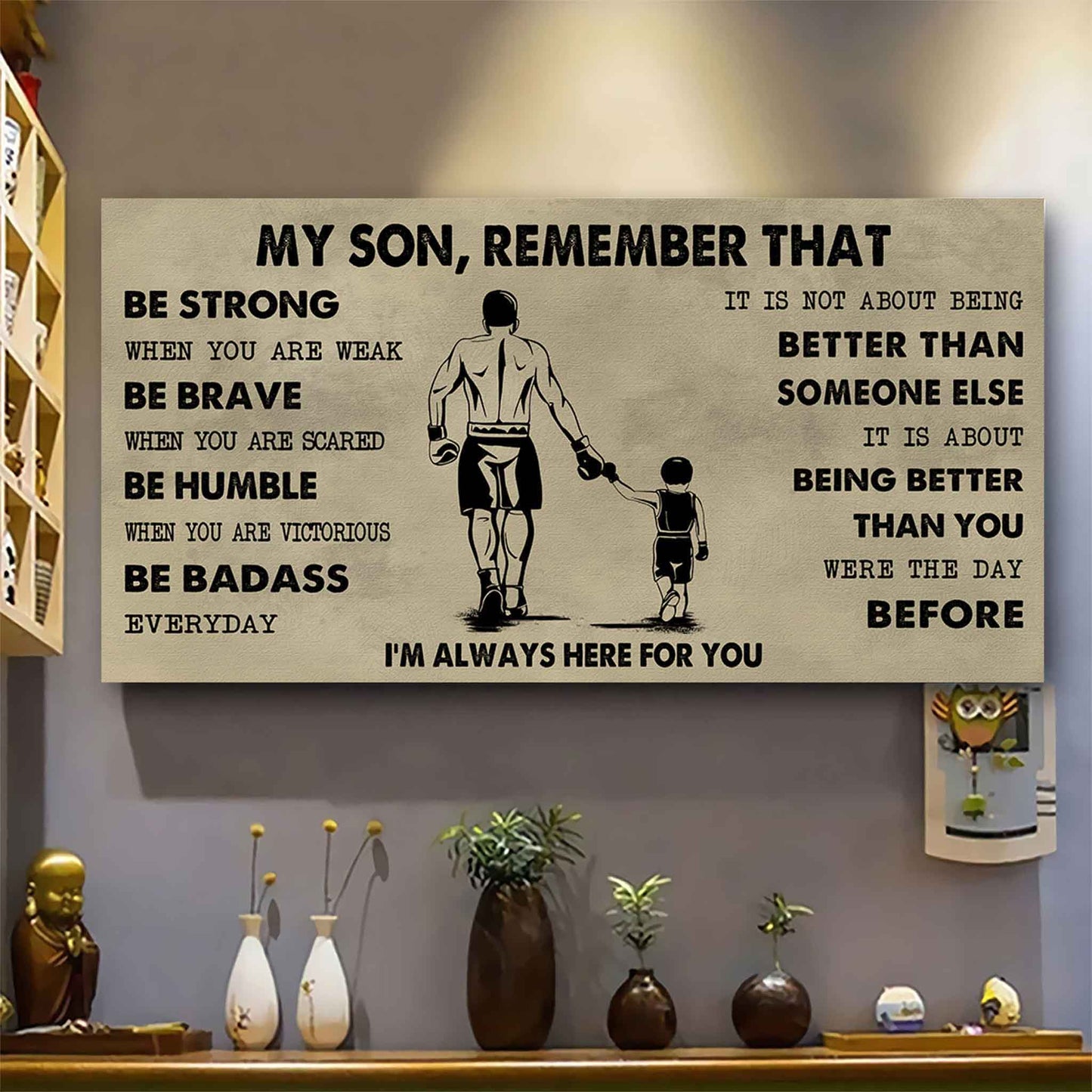 Personalized Sport Poster Canvas - My Son Remember That Be Strong When You Are Weak Be Badass Everyday