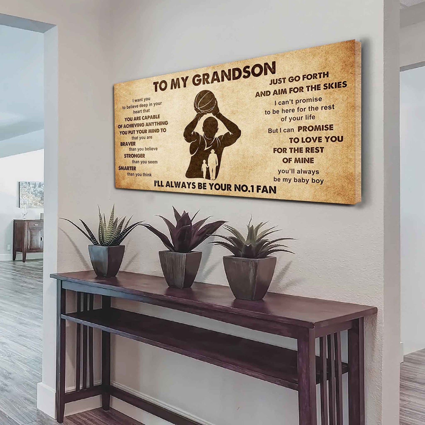 Personalized Sport Poster Canvas I'll Be Your No 1 Fan Grandpa To Grandson - That You Are Braver Than You Believe Just Go Forth