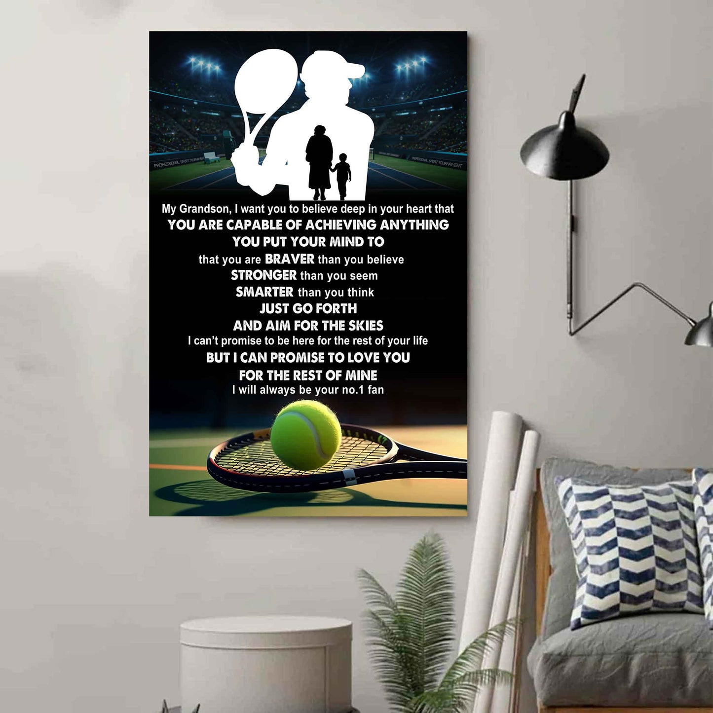 American Football Poster Canvas Grandma To Grandson - That You Are Braver Than You Believe You Are Capable Of I Will Always Your No 1 Fan