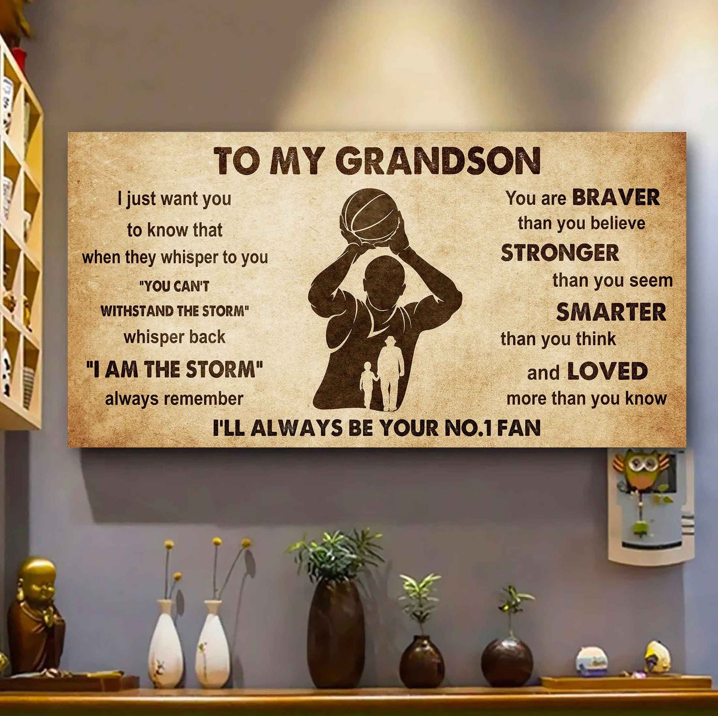 Personalized Sport Poster Canvas I'll Be Your No 1 Fan Grandpa To Grandson - Whisper Back I'm The Storm