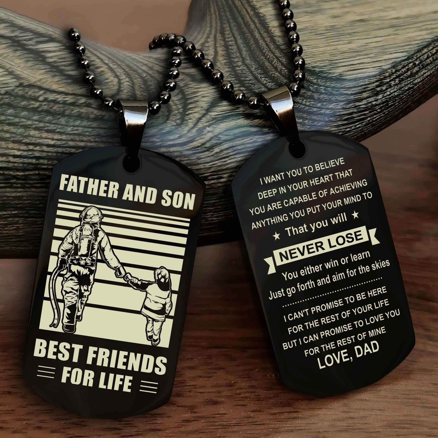 Knight Templar Personalized Double Sided Dog Tag Silver To My Son I Love You - You Will Never Lose You Either Win Or Learn From Dad To Son