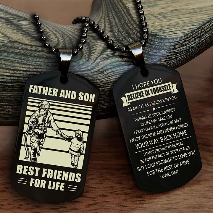 Knight Templar Personalized Double Sided Dog Tag Black To My Son I Love You - Enjoy The Ride And Never Forget Your Way Back Home From