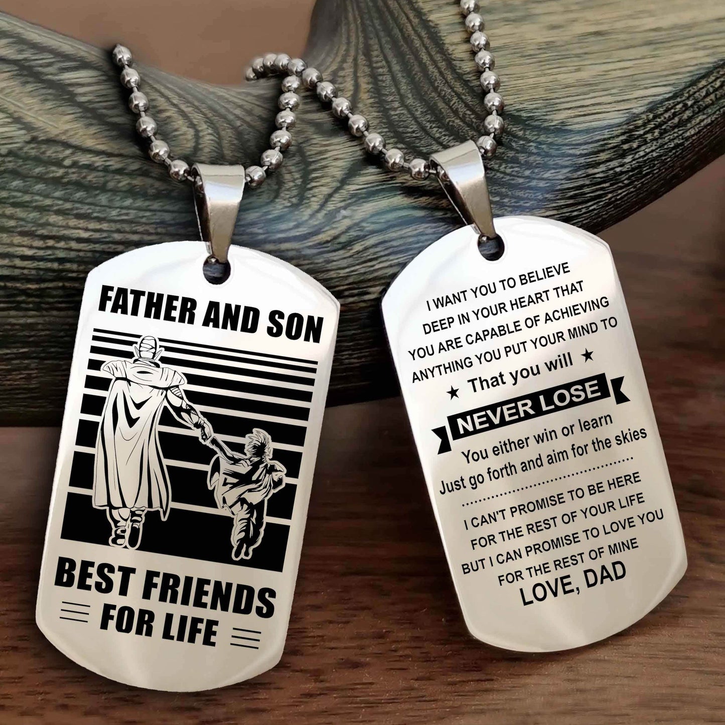 Knight Templar Personalized Double Sided Dog Tag Silver To My Son I Love You - You Will Never Lose You Either Win Or Learn From Dad To Son