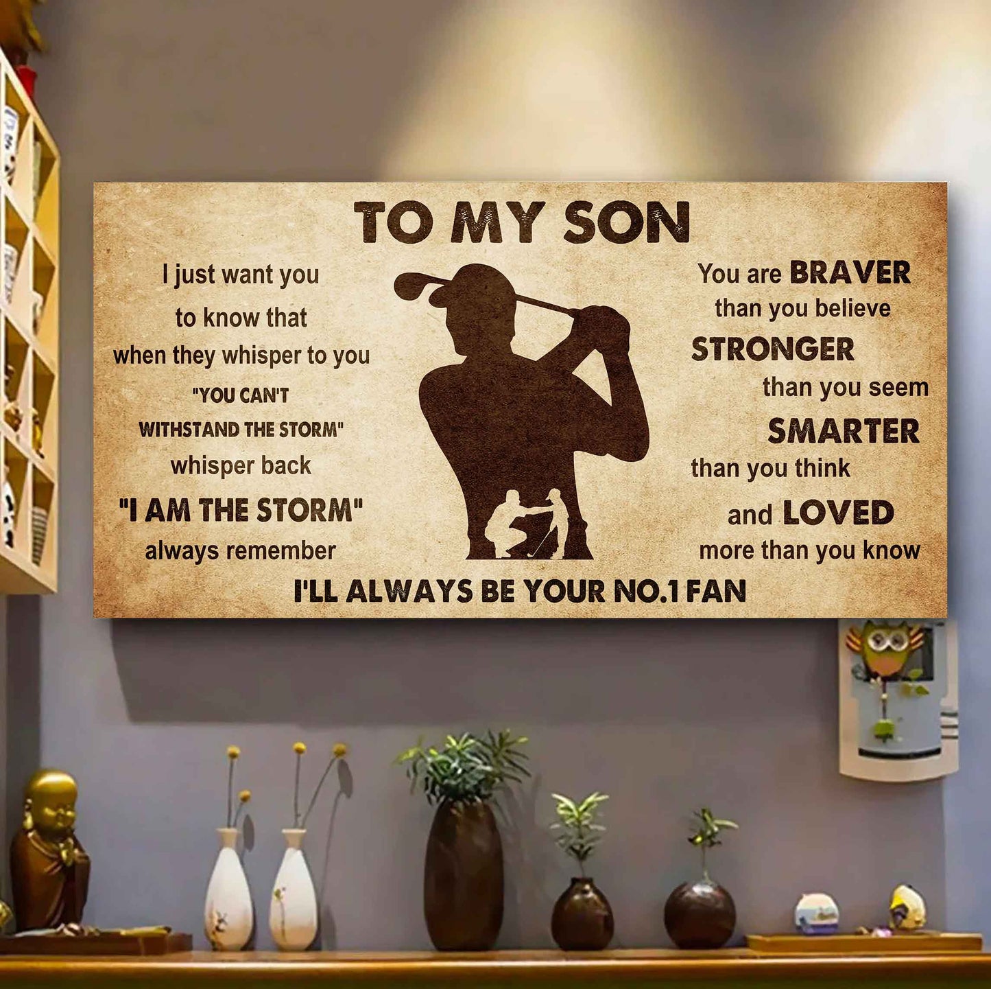 Personalized Sport Poster Canvas I'll Be Your No 1 Fan Dad To Son - Whisper Back I'm The Storm