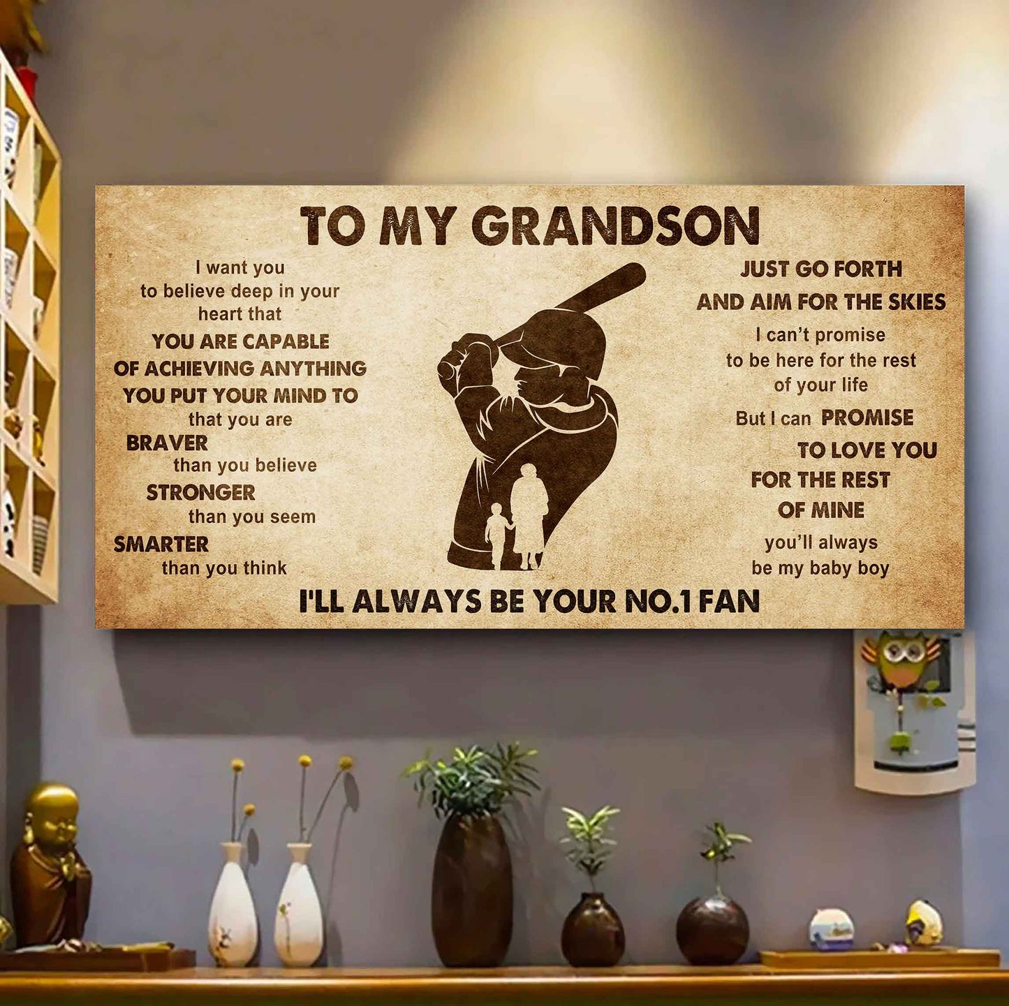 Personalized Sport Poster Canvas I'll Be Your No 1 Fan Grandma To Grandson - That You Are Braver Than You Believe Just Go Forth