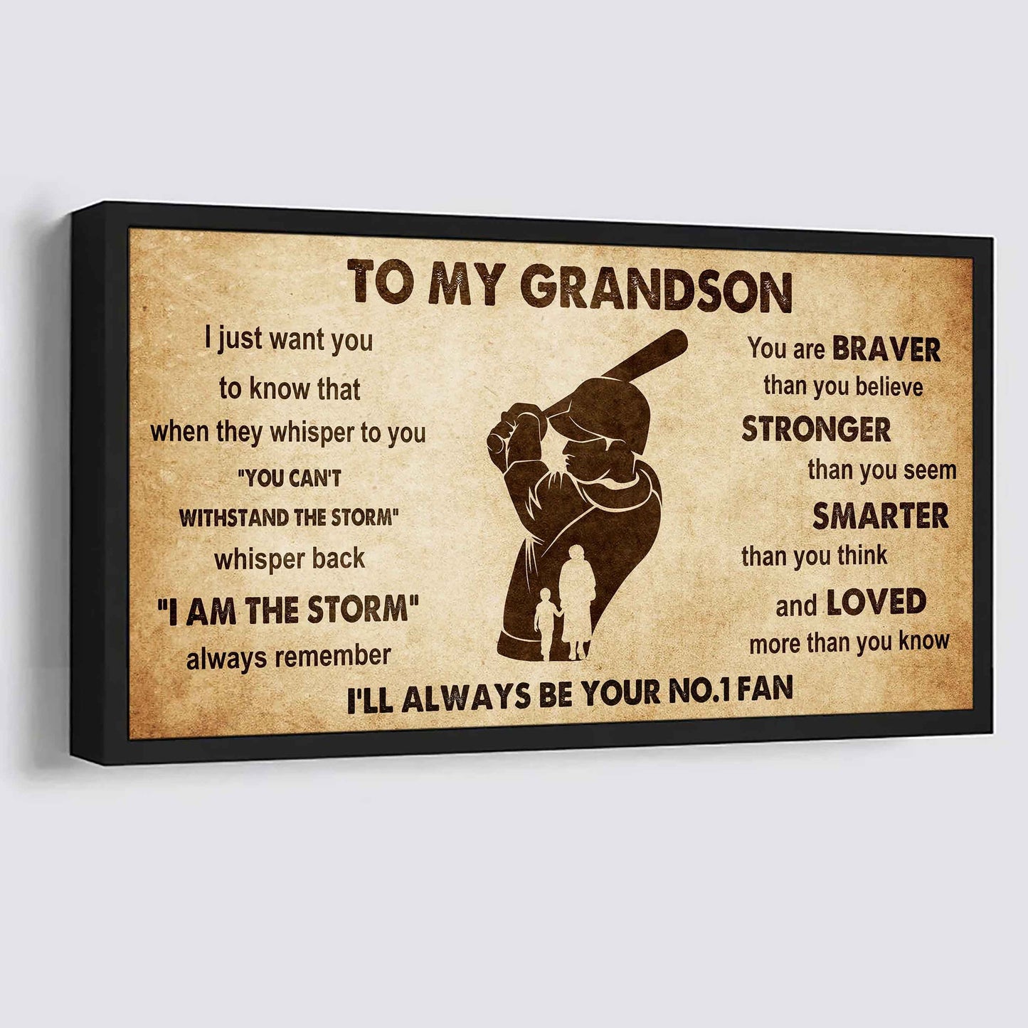Personalized Sport Poster Canvas I'll Be Your No 1 Fan Grandma To Grandson - Whisper Back I'm The Storm