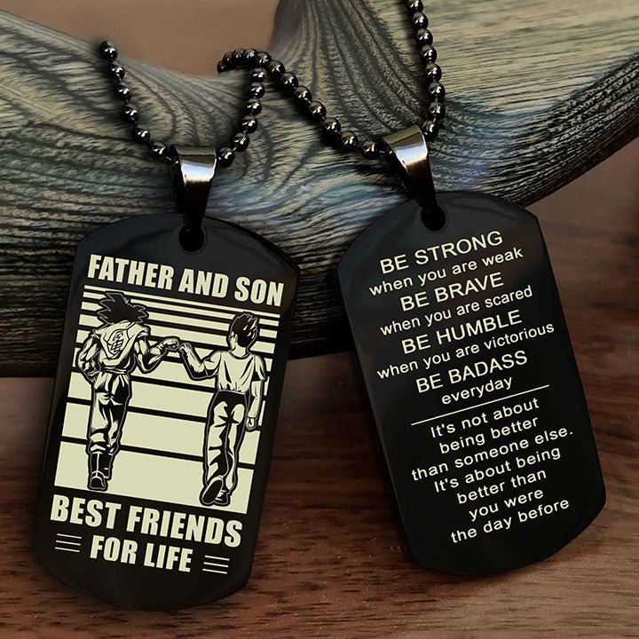 Knight Templar Personalized Double Sided Dog Tag Silver To My Son I Love You - Be Strong When You Are Weak Gift From Dad To Son