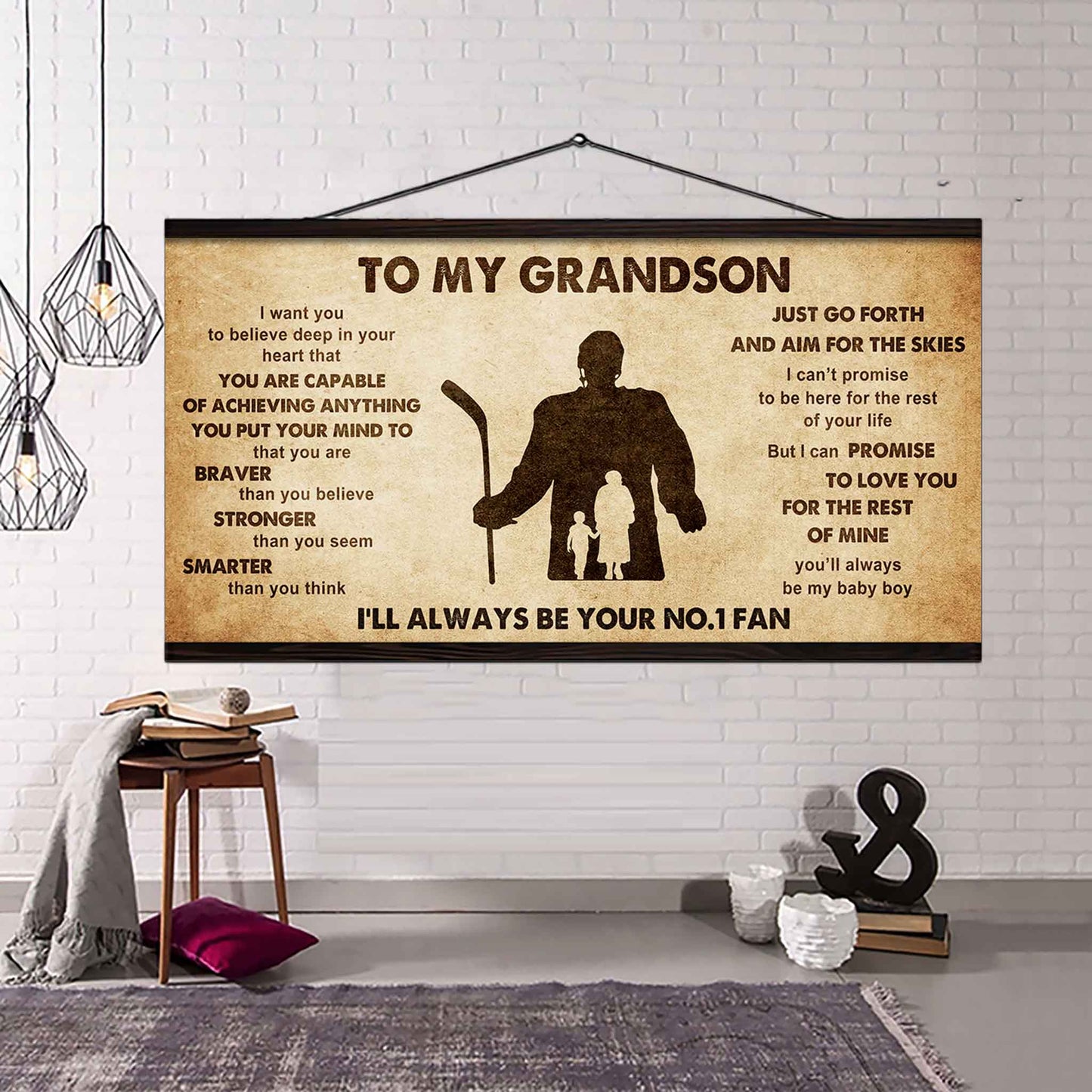 Personalized Sport Poster Canvas I'll Be Your No 1 Fan Grandma To Grandson - That You Are Braver Than You Believe Just Go Forth