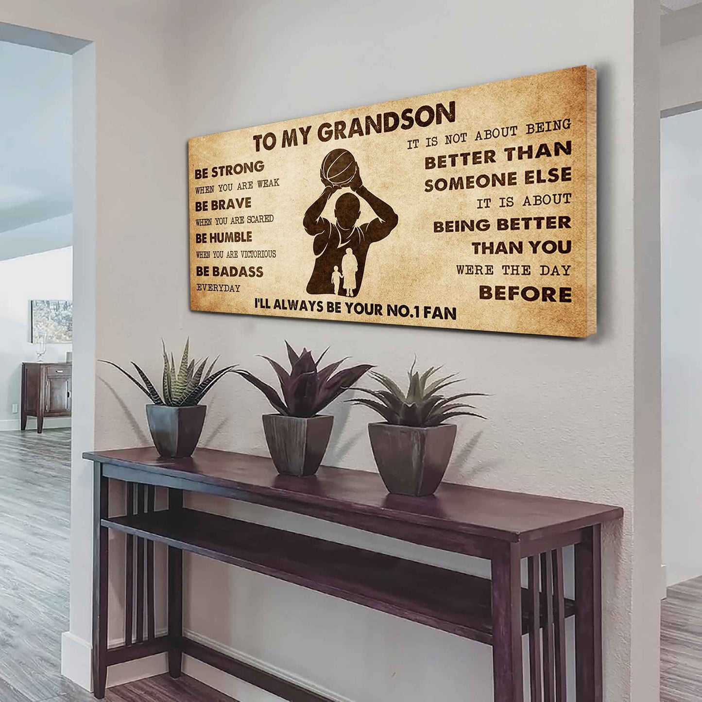 Personalized Sport Poster Canvas I'll Be Your No 1 Fan Grandma To Grandson - Be Strong When You Are Weak Be Badass Everyday
