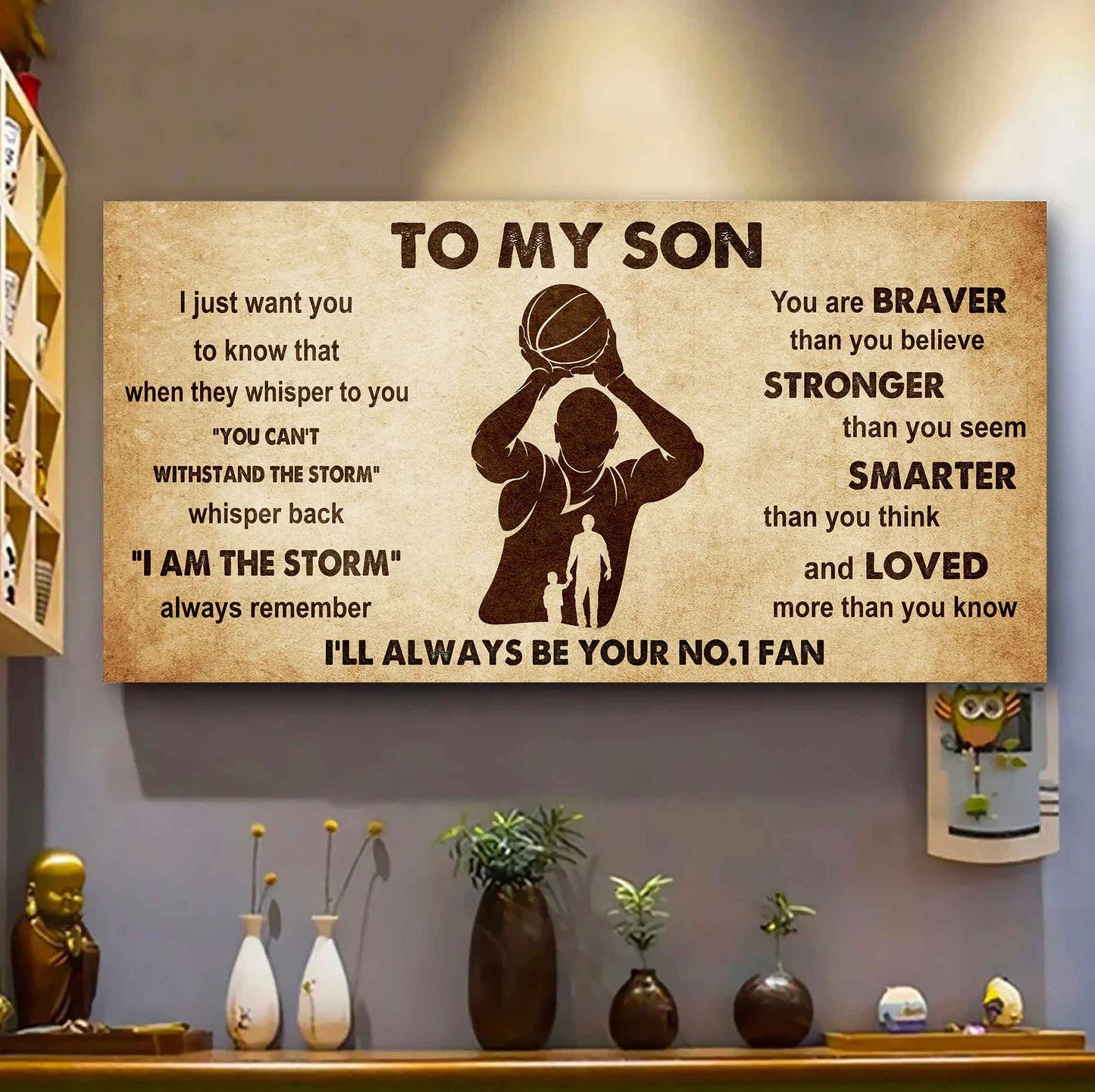 Personalized Sport Poster Canvas I'll Be Your No 1 Fan Dad To Son - Whisper Back I'm The Storm
