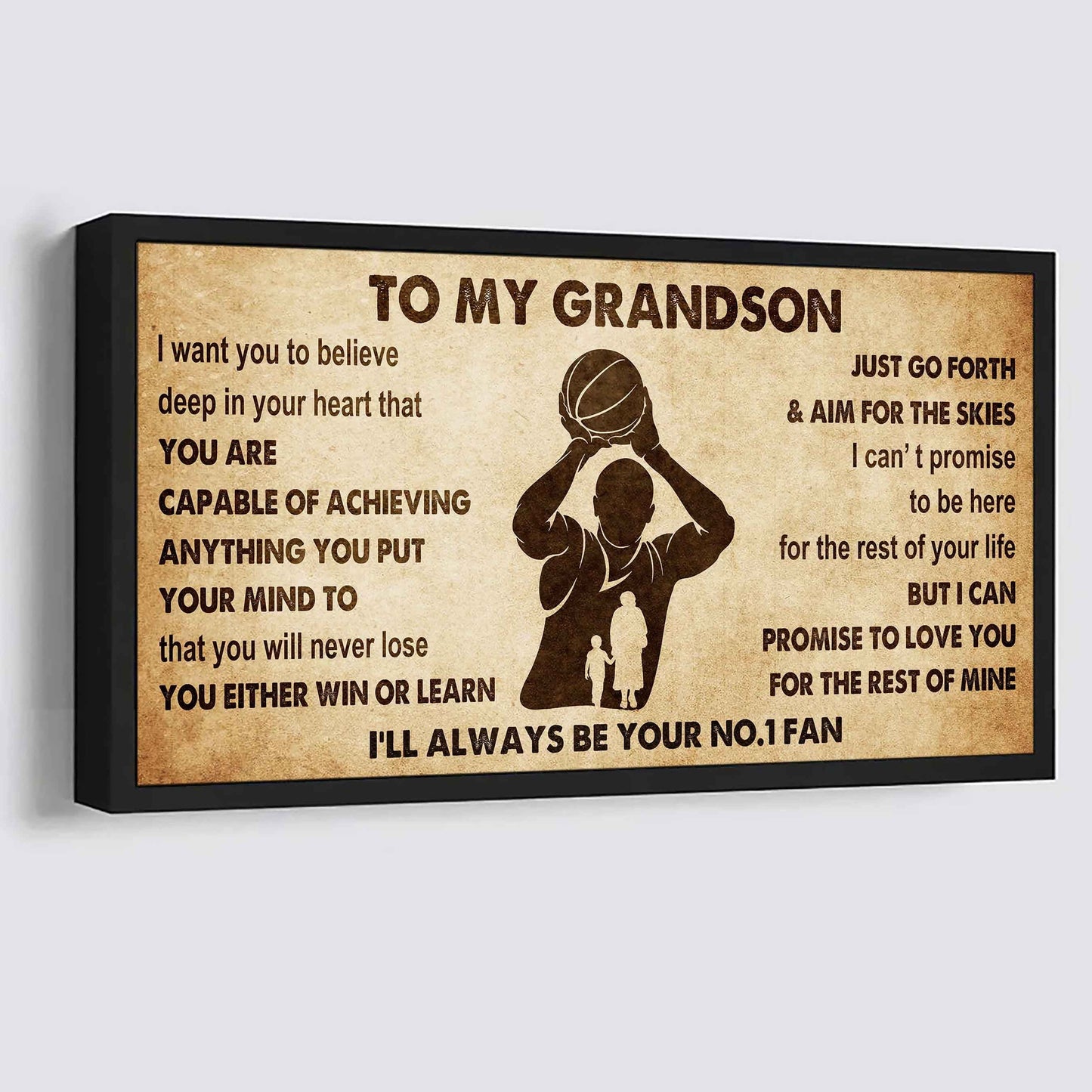 Personalized Sport Baseball Poster Canvas I'll Be Your No 1 Fan Grandma To Grandson - You Will Never Lose You Either Win Or Learn