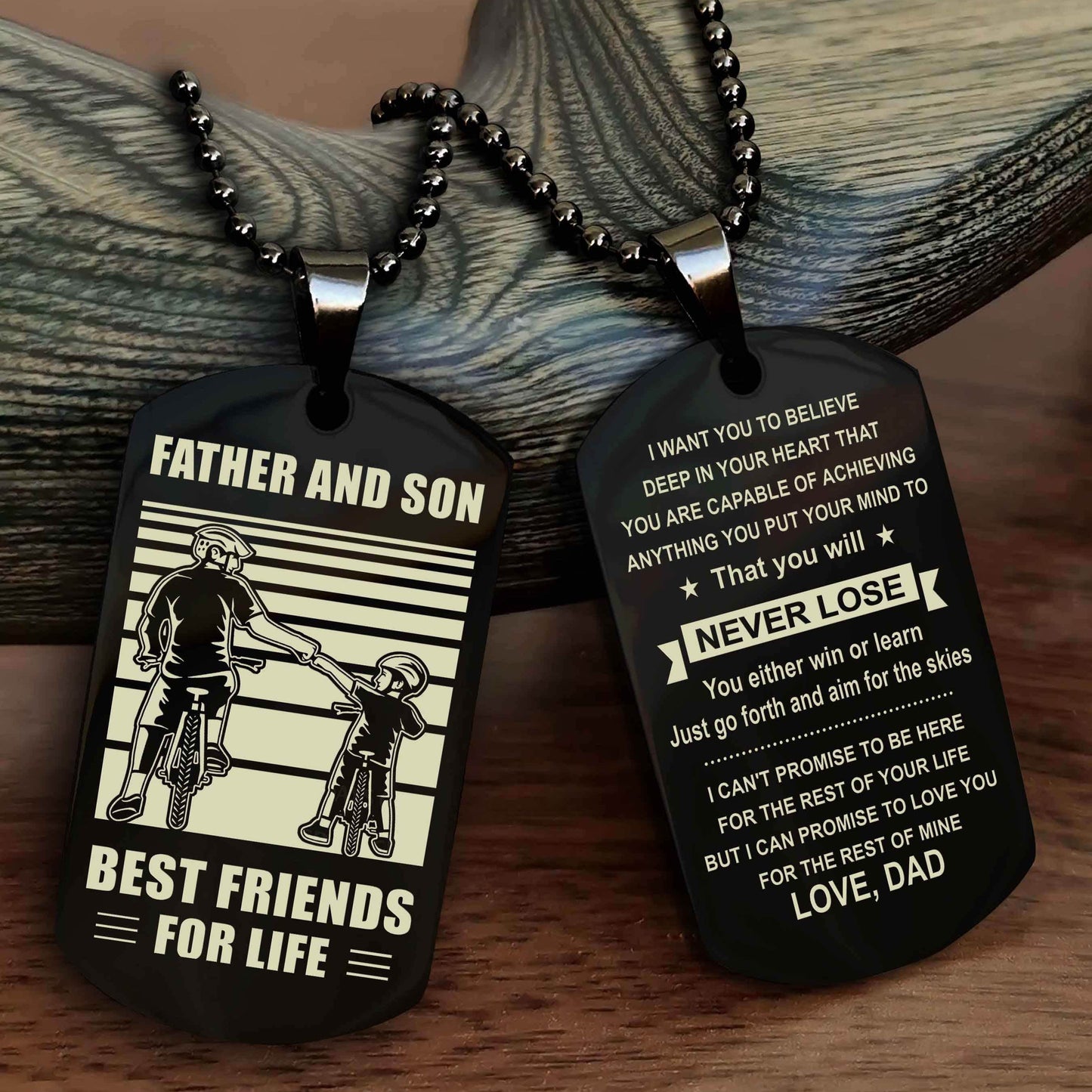 Knight Templar Personalized Double Sided Dog Tag Silver To My Son I Love You - You Will Never Lose You Either Win Or Learn From Dad To Son