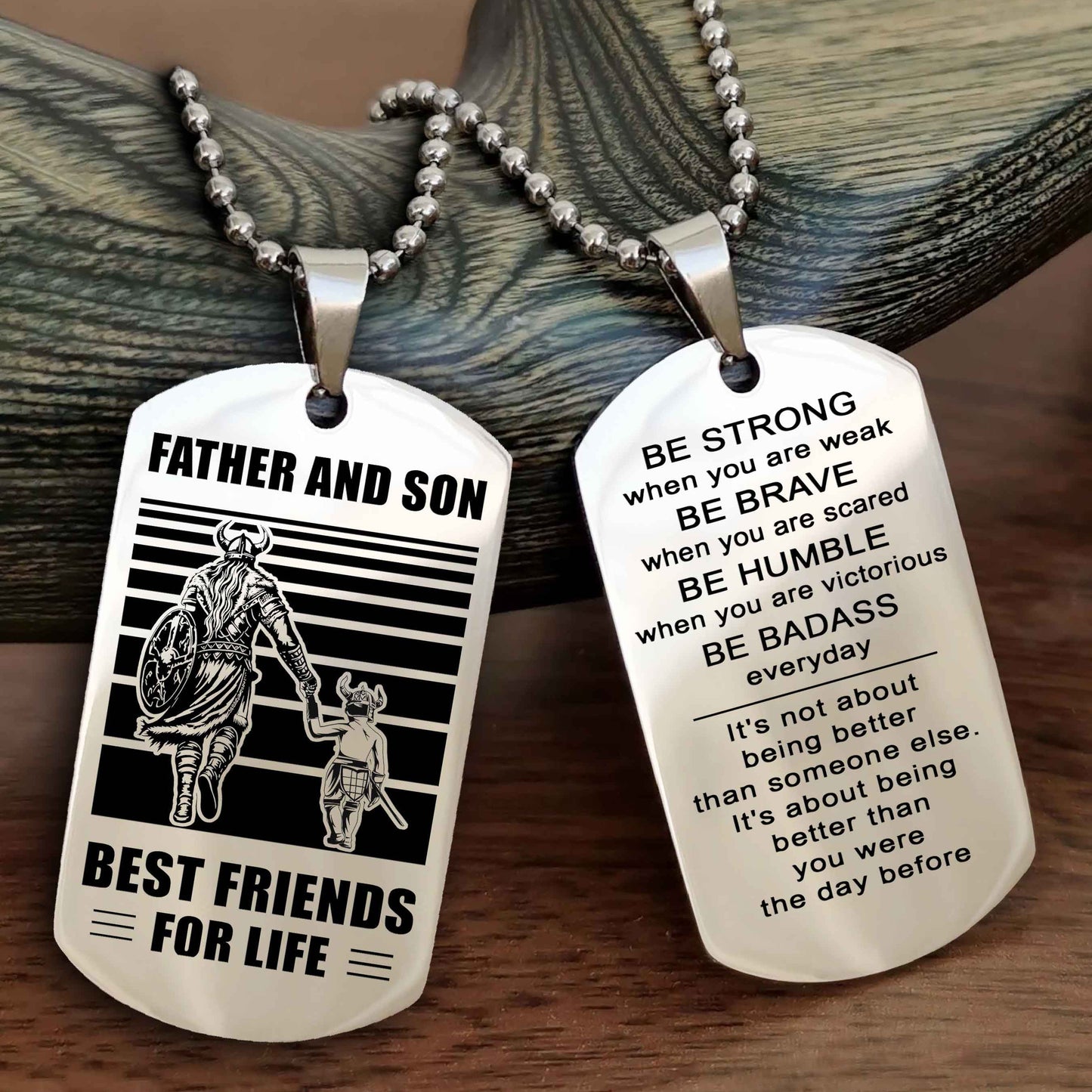 New Viking Double Side Dog Tag Father And Son Best Friends For Life From Dad To Son With Message On The Back Gift For Your Son