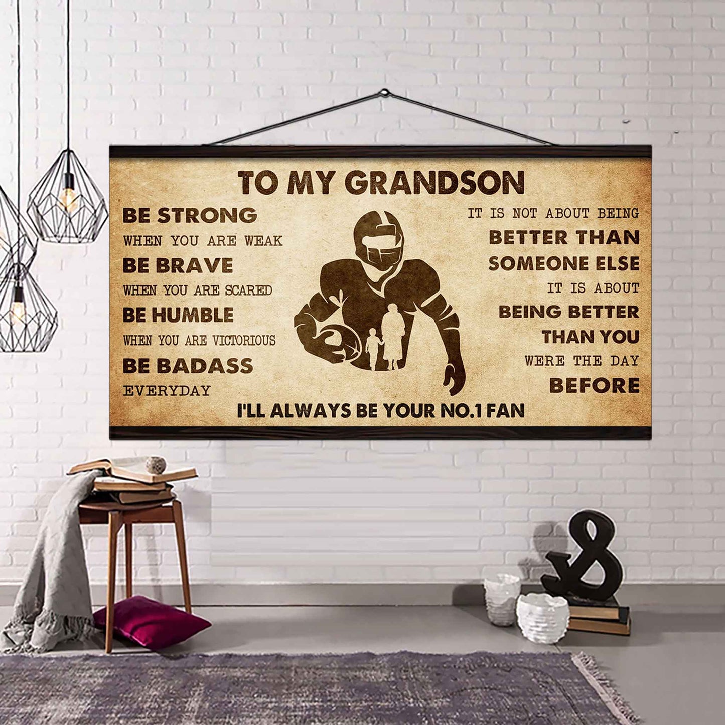 Personalized Sport Poster Canvas I'll Be Your No 1 Fan Grandma To Grandson - Be Strong When You Are Weak Be Badass Everyday