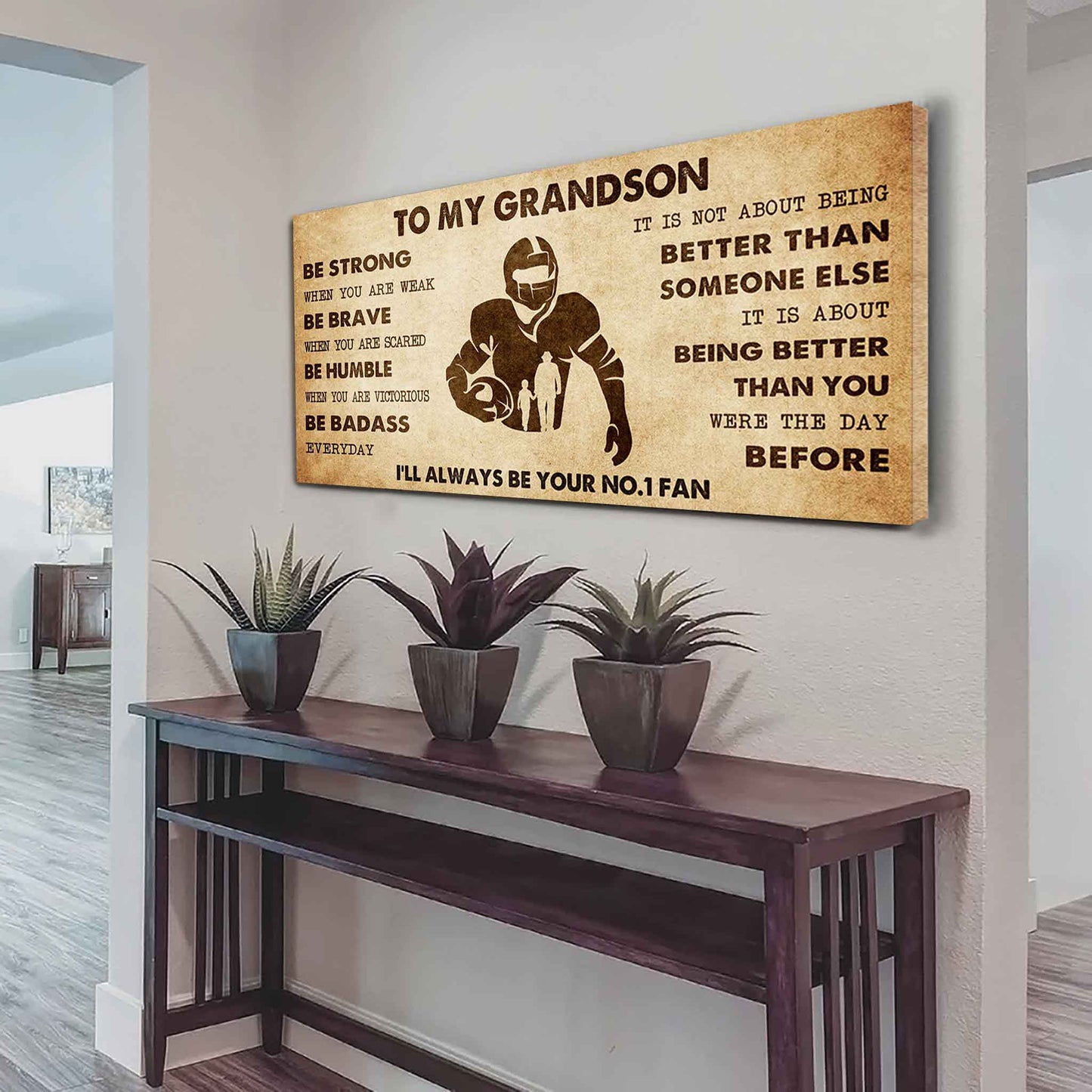 Personalized Sport Poster Canvas I'll Be Your No 1 Fan Grandpa To Grandson - Be Strong When You Are Weak Be Badass Everyday