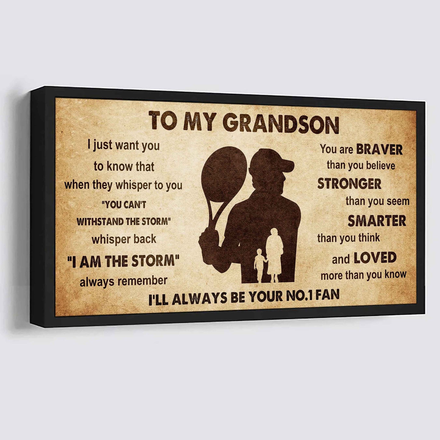 Personalized Sport Baseball Poster Canvas I'll Be Your No 1 Fan Grandma To Grandson - Whisper Back I'm The Storm