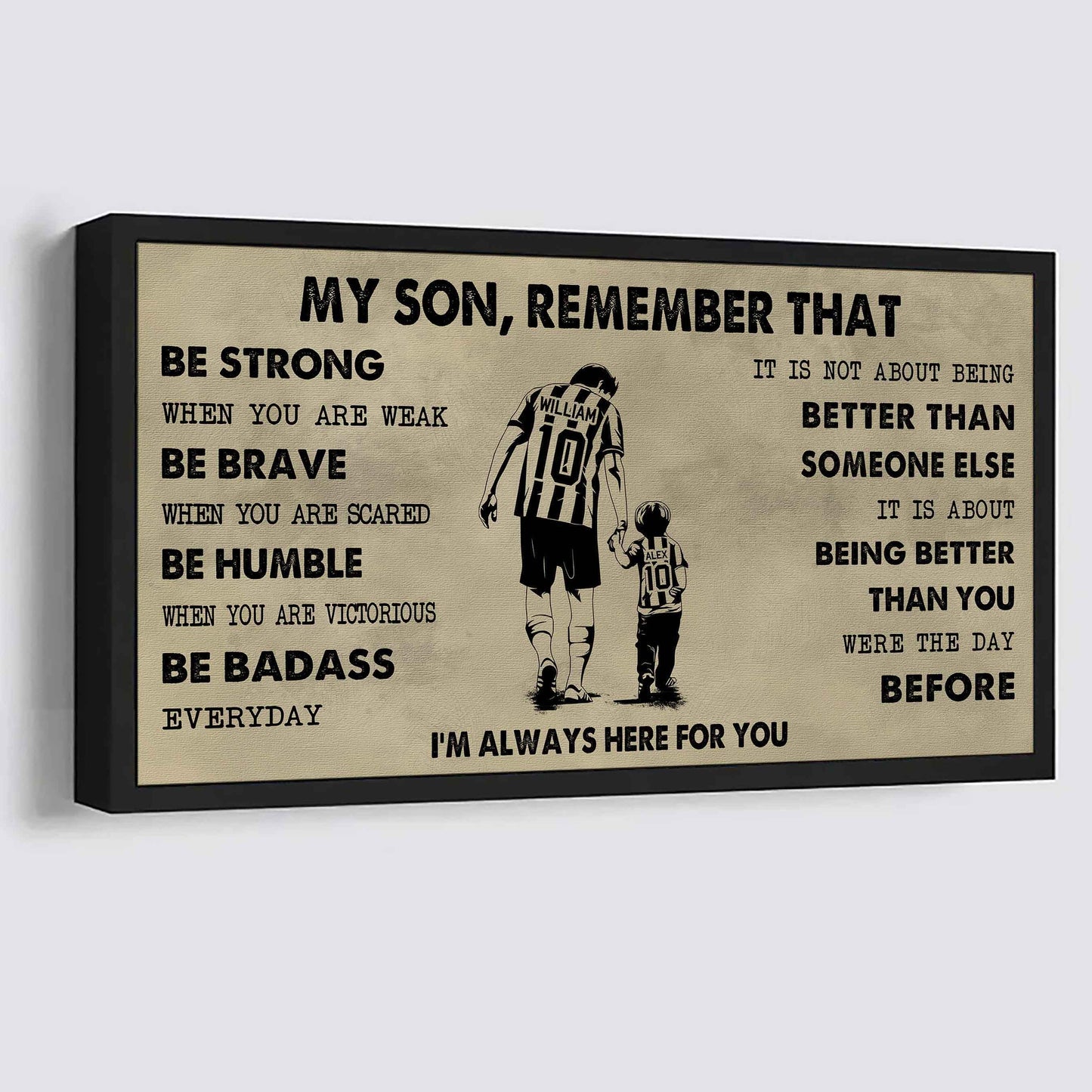Personalized Sport Poster Canvas - My Son Remember That Be Strong When You Are Weak Be Badass Everyday