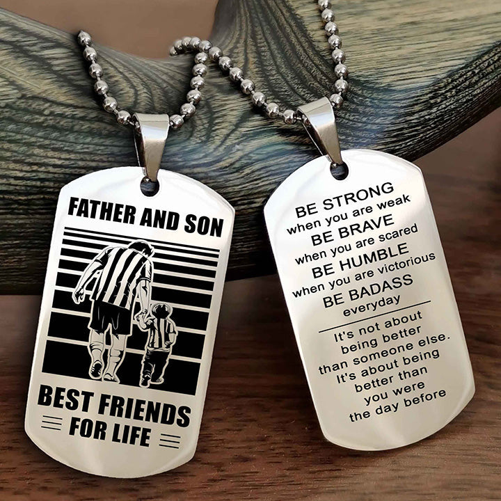Knight Templar Personalized Double Sided Dog Tag Silver To My Son I Love You - Be Strong When You Are Weak Gift From Dad To Son
