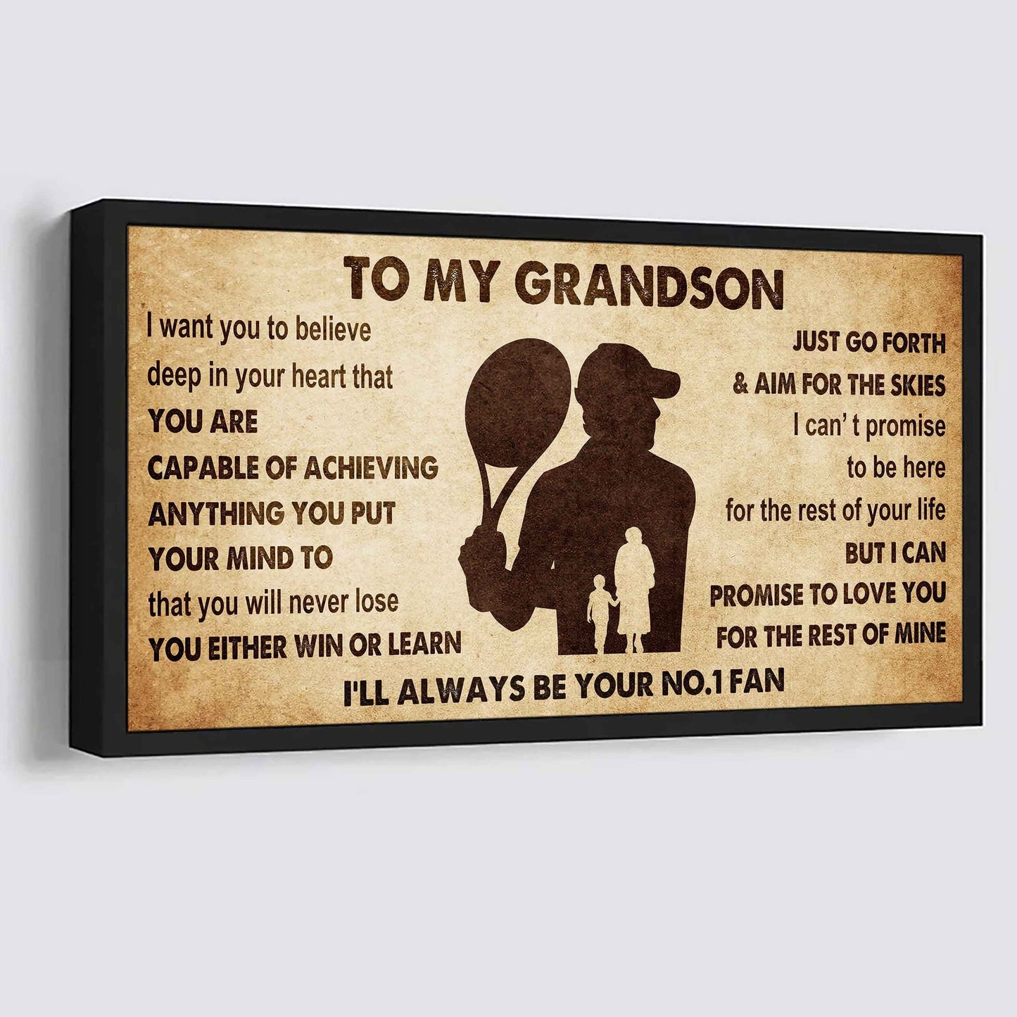 Personalized Sport Baseball Poster Canvas I'll Be Your No 1 Fan Grandma To Grandson - You Will Never Lose You Either Win Or Learn