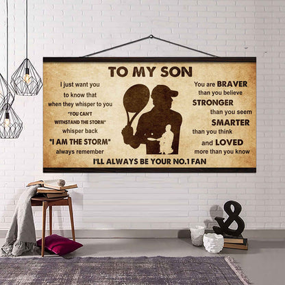 Personalized Sport Poster Canvas I'll Be Your No 1 Fan Dad To Son - Whisper Back I'm The Storm