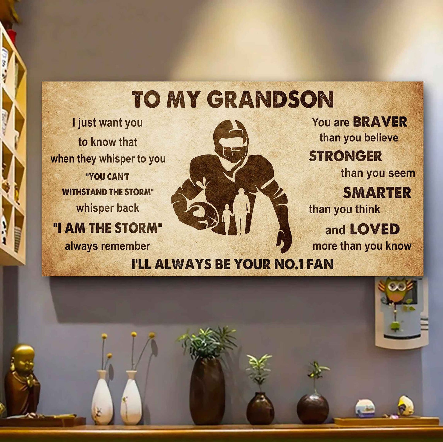 Personalized Sport Baseball Poster Canvas I'll Be Your No 1 Fan Grandpa To Grandson - Whisper Back I'm The Storm
