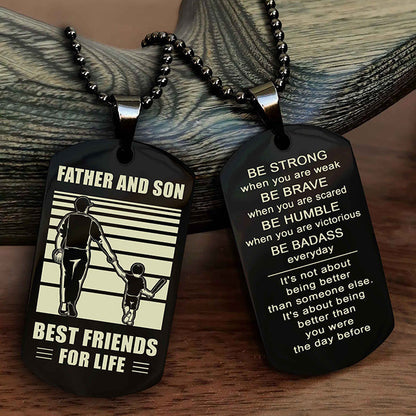 Knight Templar Personalized Double Sided Dog Tag Silver To My Son I Love You - Be Strong When You Are Weak Gift From Dad To Son