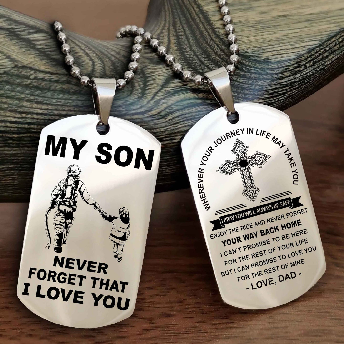 Knight Templar Cross Double Sided Dog Tag To My Son Never Forget That I Love You - Gift For Son Never Forget Your Way Back Home
