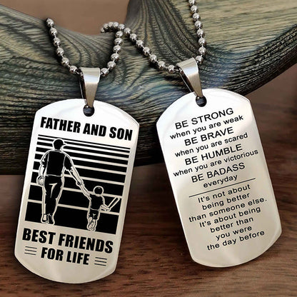 Knight Templar Personalized Double Sided Dog Tag Silver To My Son I Love You - Be Strong When You Are Weak Gift From Dad To Son