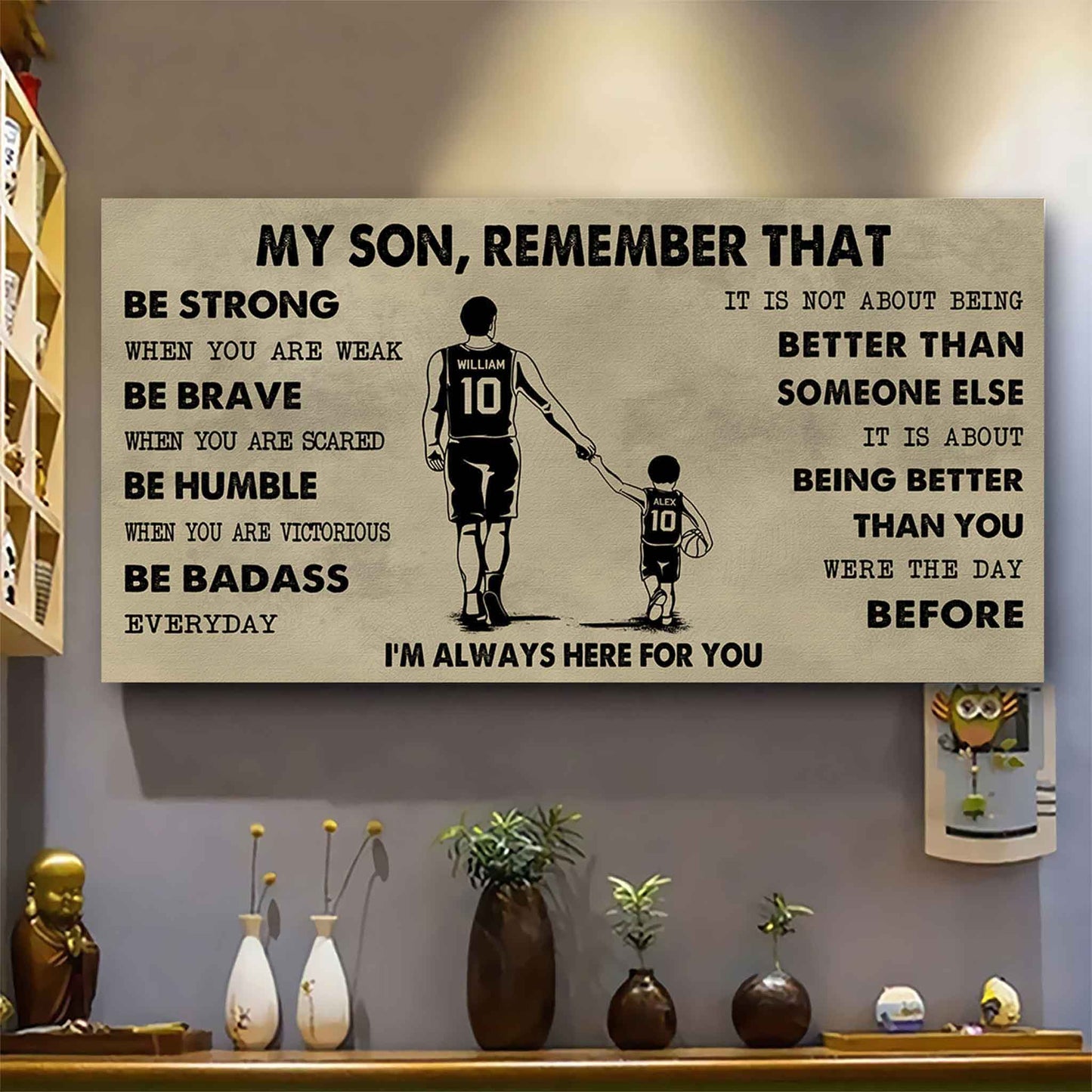 Personalized Sport Poster Canvas - My Son Remember That Be Strong When You Are Weak Be Badass Everyday