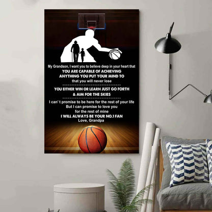 Tennis Poster Canvas Granpa To Grandson - That You Will Never Lose You Either Win Or Learn I Will Always Your No 1 Fan