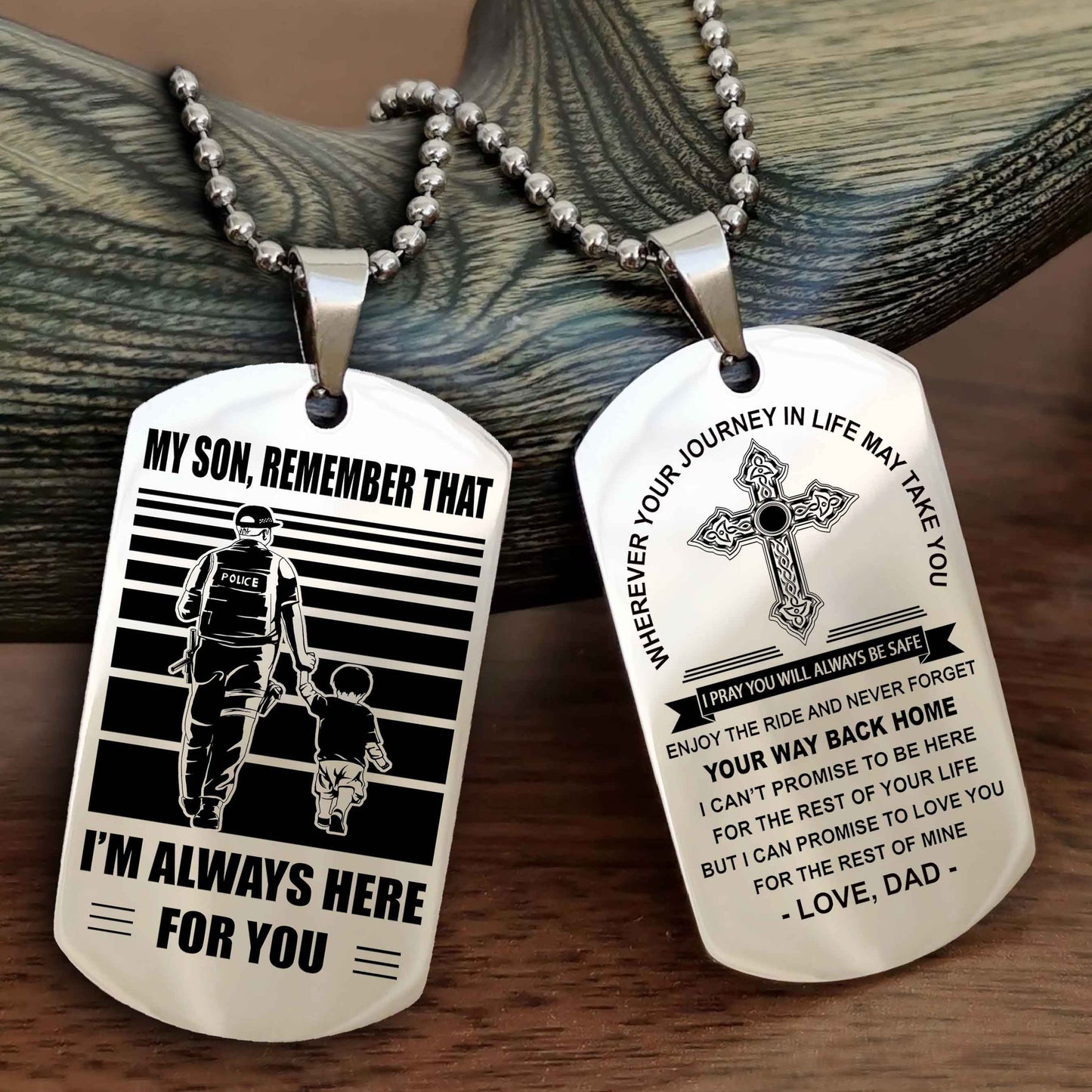 Knight Templar Cross Double Sided Dog Tag My Son Remember That - Gift For Son Enjoy The Ride Never Forget Your Way Back Home