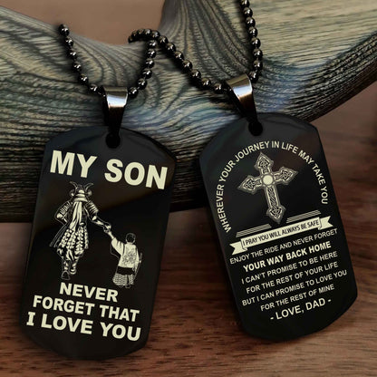 Knight Templar Cross Double Sided Dog Tag To My Son Never Forget That I Love You - Gift For Son Never Forget Your Way Back Home