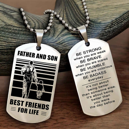 Knight Templar Personalized Double Sided Dog Tag Silver To My Son I Love You - Be Strong When You Are Weak Gift From Dad To Son