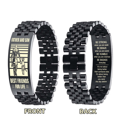 Samurai Be strong-Personalized Double Sided Bracelet Father And Son Best Friends For Life - Message on the back side