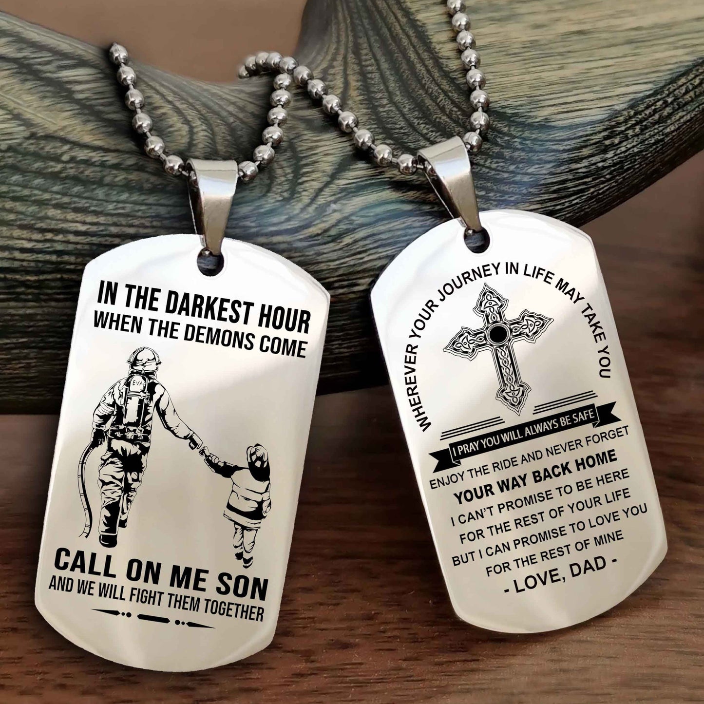 Knight Templar Double Sided Cross Dog Tag Call On Me Son - Gift For Son From Dad Your Way Back Home