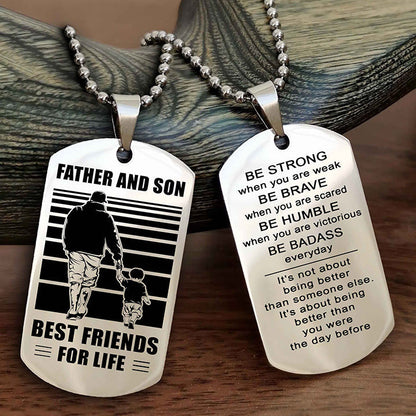 Knight Templar Personalized Double Sided Dog Tag Silver To My Son I Love You - Be Strong When You Are Weak Gift From Dad To Son